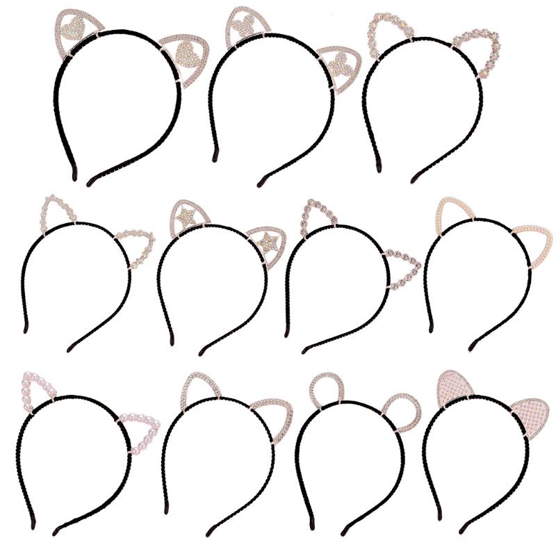 Băng Đô Cài Tóc Hình Tai Mèo Đính Đá Dễ Thương Cho Nữ