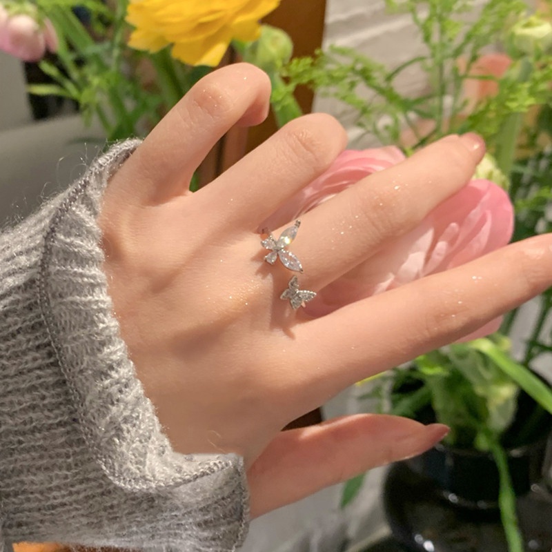 Nhẫn Hở Mạ Bạc 925 Hình Bướm Đính Đá Zircon