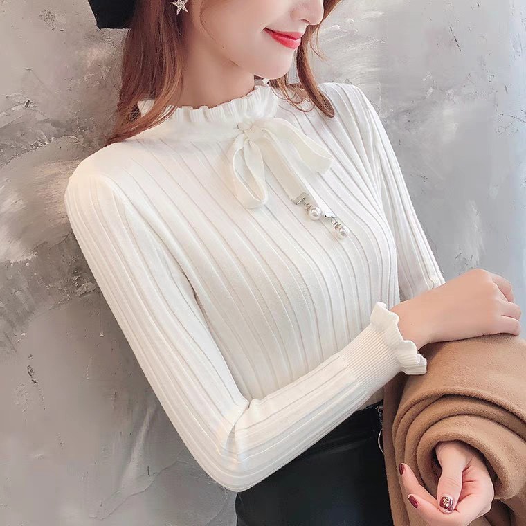 [NHIỀU MÀU] Áo len dài tay mùa Thu Đông ailee.st cổ nơ đính hạt cách điệu phong cách Hàn Quốc