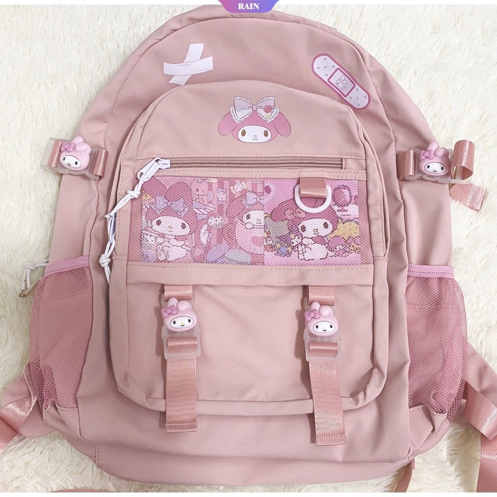 Ba Lô Đựng Laptop Bằng Nylon Chống Nước Nhiều Ngăn Họa Tiết Hoạt Hình Sanrio Cinnamoroll Kuromi My Melody Dễ Thương Phong Cách Nhật Bản Cho Nữ [RAIN]