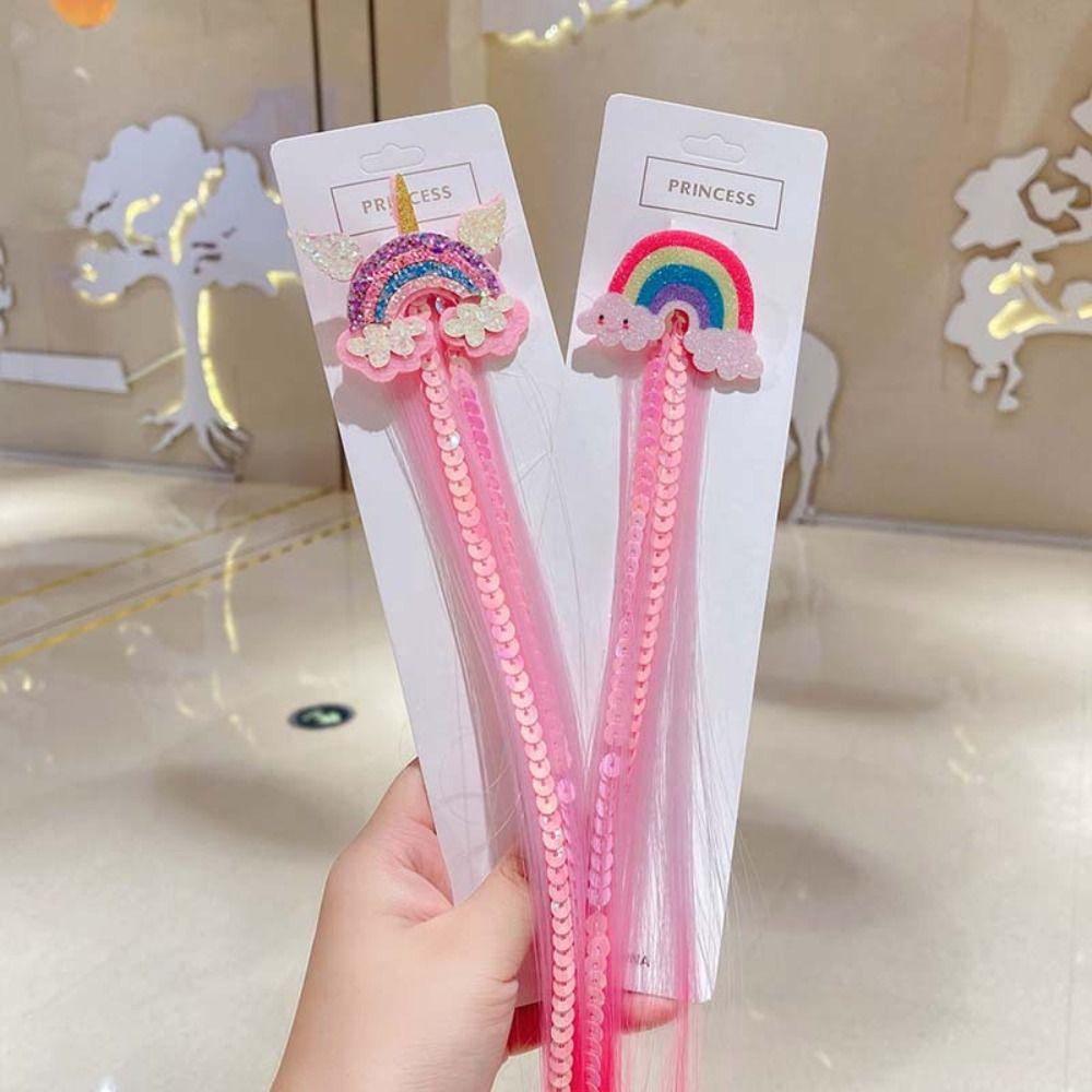 ANEMONE Tóc Giả Dài Thẳng Tự Nhiên Đính Kim Sa Nhiều Màu Dễ Thương Cho Bé Gái