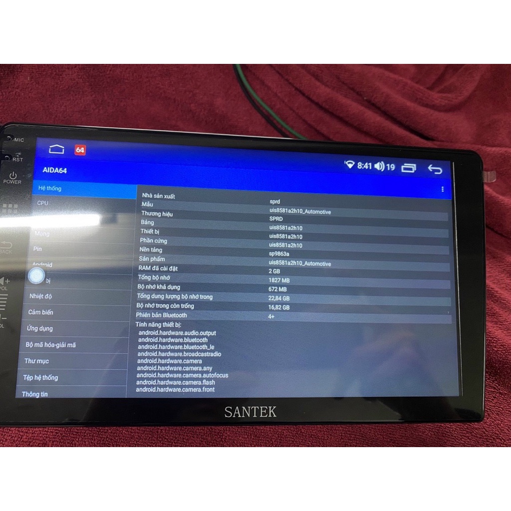 Màn Hình Android Chip 8 Nhân Ram 2Gb,Rom 32GB Hãng Santek chính hãng