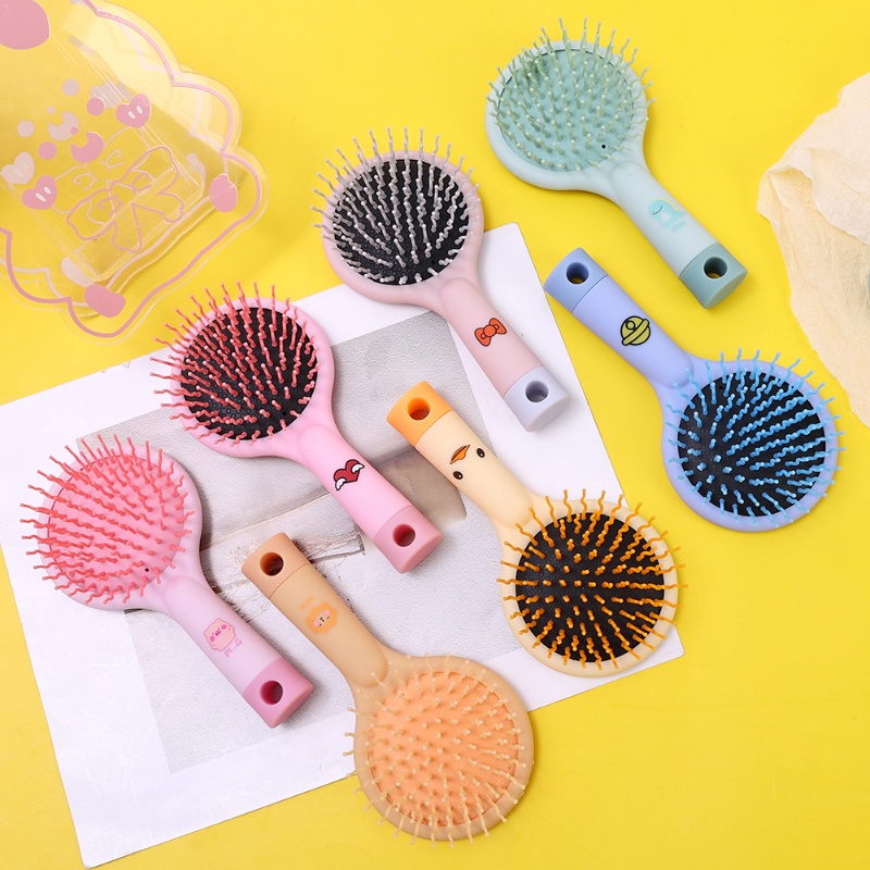 Lược Chải Tóc Mát Xa Da Đầu Chống Tĩnh Điện Thiết Kế Nhỏ Gọn Tích Hợp Gương Trang Điểm Họa Tiết Hoạt Hình