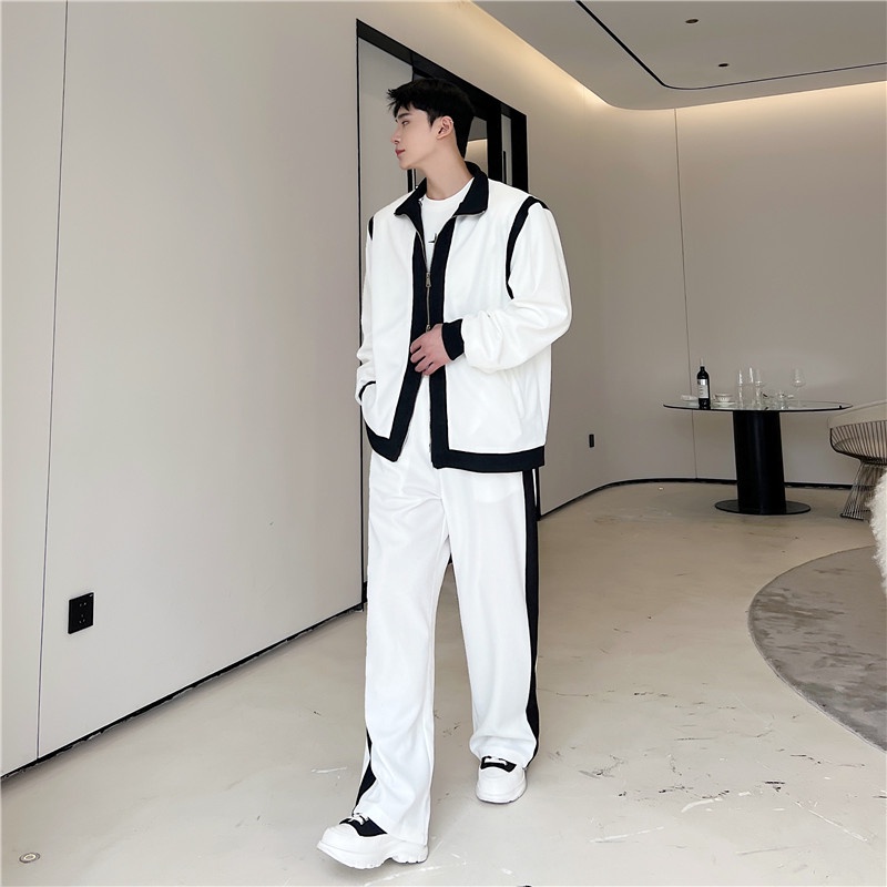 Bộ Áo Khoác Vest Hai Khóa Kéo Dáng Rộng Màu Trắng Đen Phong Cách Đường Phố Thời Trang Mùa Xuân 2023