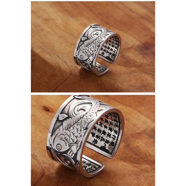 Nhẫn Bạc Bản Rộng Hình Đám Mây / Trái Tim / Cá Chép Độc Đáo Phong Cách Retro Cho Nam Và