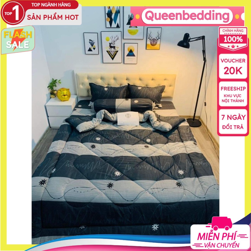 Bộ Chăn Phao Ga Gối 1m8x2m bọc đệm dày 15-20cm Set 4 Món Poly Cotton,mẫu nhịp tim
