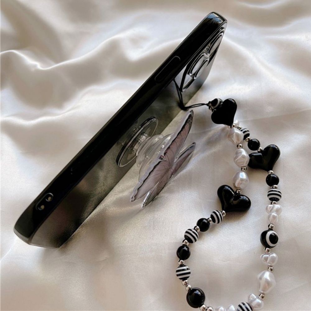 Ốp Điện Thoại TPU Mềm Chống Rơi Họa Tiết Bướm Có Giá Đỡ Và Dây Xích Ngọc Trai Cho IPhone 14 13 12 11 Pro Max XS XR 8 7