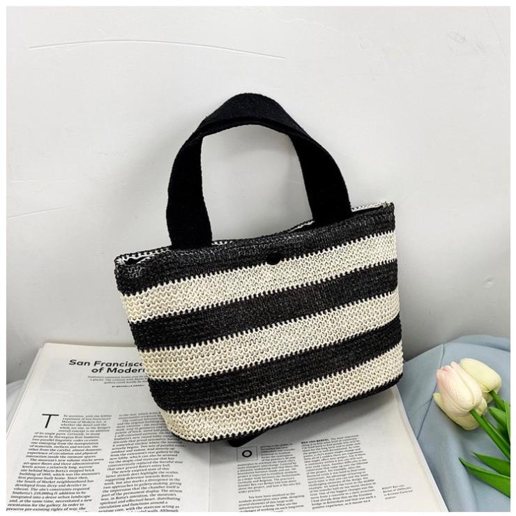 Túi Cói Đeo Chéo Họa Tiết Kẻ Sọc Đơn Giản Phong Cách Mới 2022 Cho Nữ