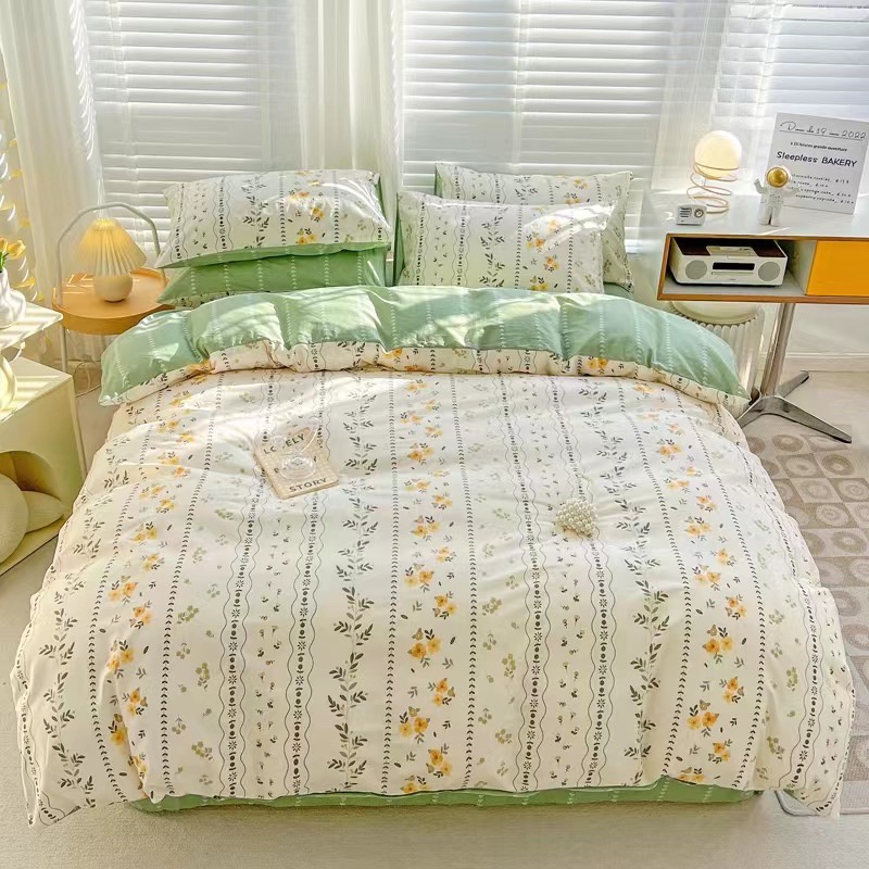 Chăn Ga Gối Cotton Living "Hoa Nhí Nền Xanh" 4 món