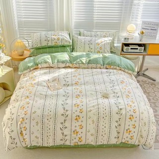 [Chi tiết] Chăn Ga Gối Cotton Living "Hoa Nhí Nền Xanh" 4 món
