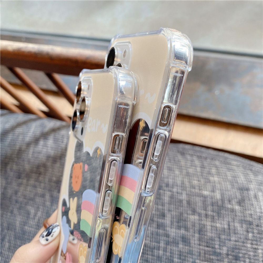 Ốp Điện Thoại TPU Mềm Tráng Gương Họa Tiết Gấu Hoạt Hình Kèm Dây Đeo Cho IPhone 14 13 12 11 Pro Max