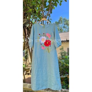 ĐẦM SUÔNG TAY LỠ THÊU HOA 3D