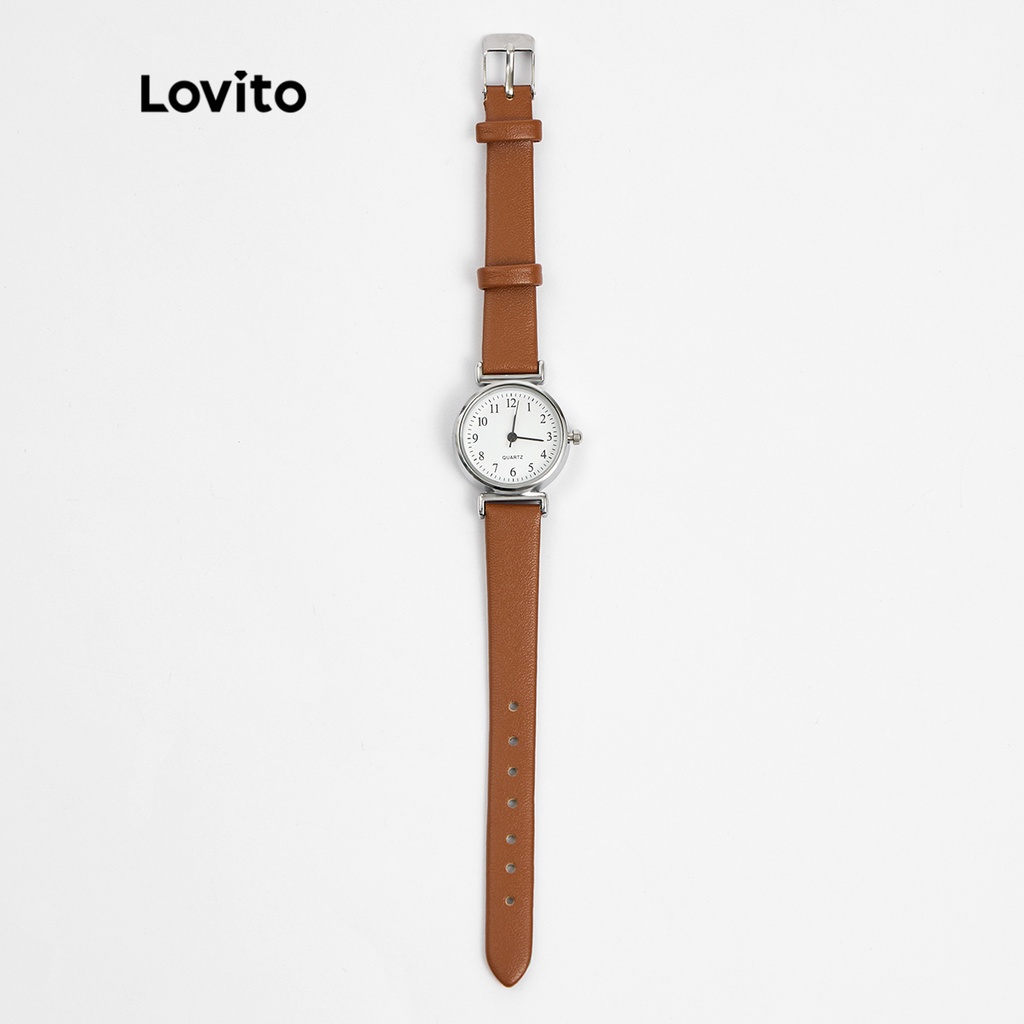 Lovito Đồng hồ thạch anh nhẹ dây đeo bằng da PU thanh lịch LSP01047 (Nâu / Trắng / Đen)