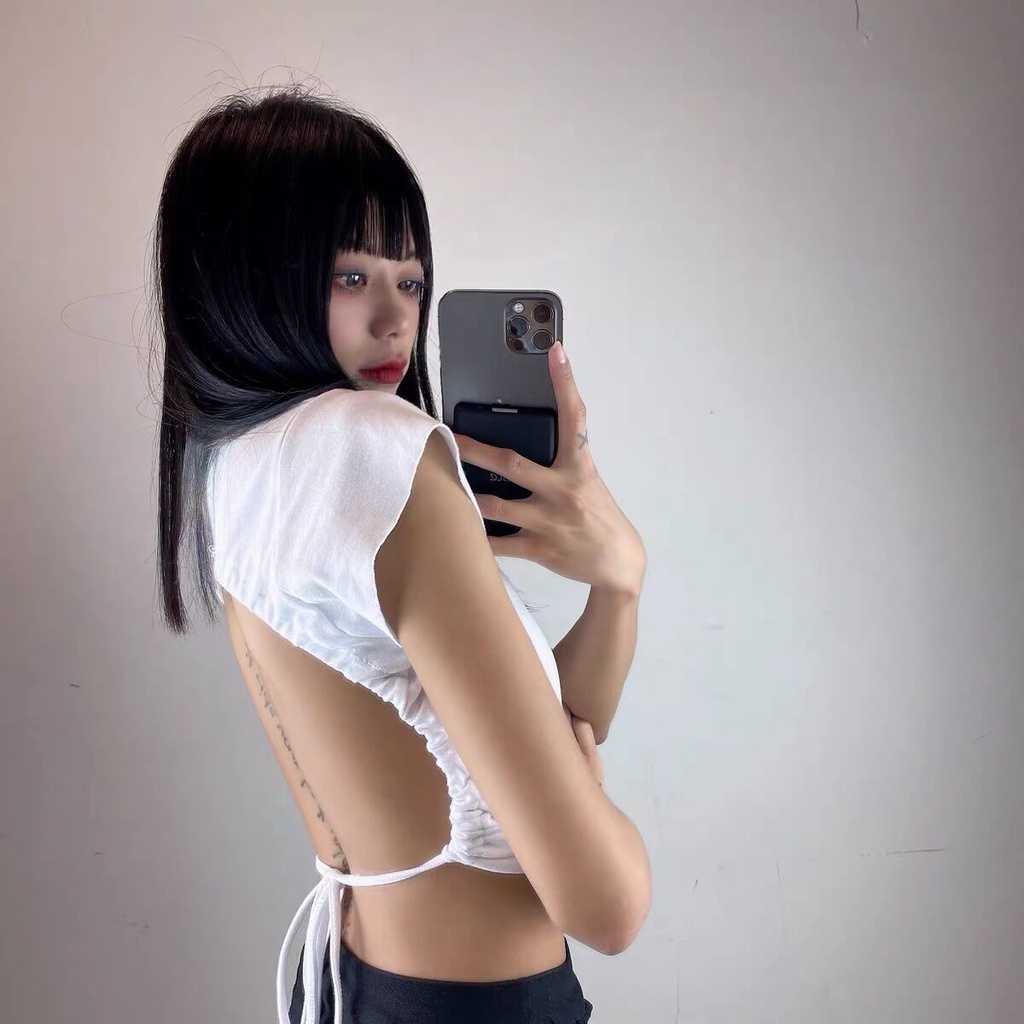 Áo thun nữ tay ngắn hở lưng quyến rũ, Áo croptop lửng cổ 2 phân, Áo thun ôm eo cột dây sexy gợi cảm cho nữ.