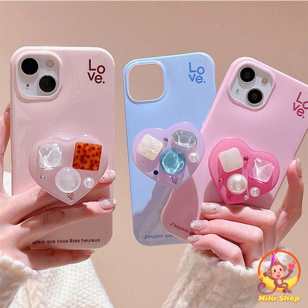 Ốp Điện Thoại IMD Mềm Chống Sốc Chống Trầy Xước Họa Tiết Trái Tim Đính Đá Gắn Kèm Giá Đỡ Dành Cho IPhone 11 14 Pro Max 12 13 Pro Max