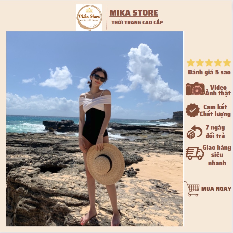Bikini liền mảnh 2 dây chéo lưng MIKASHOP chất cực đẹp , Đồ bơi nữ liền mảnh che khuyết điểm