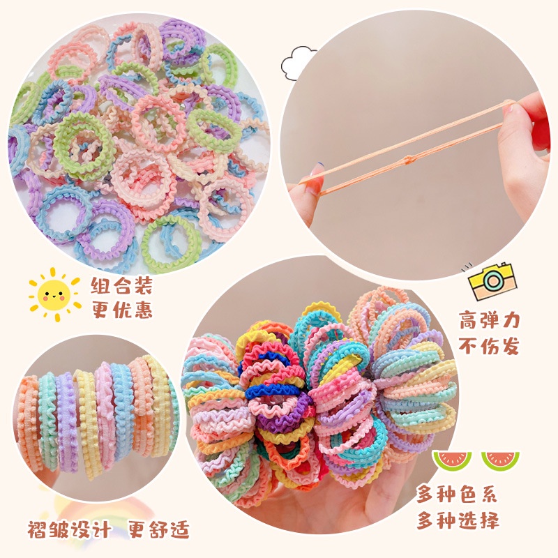 Set 50 Dây Buộc Tóc Cao Su Co Giãn Nhiều Màu Sắc Dễ Thương Cho Bé Gái