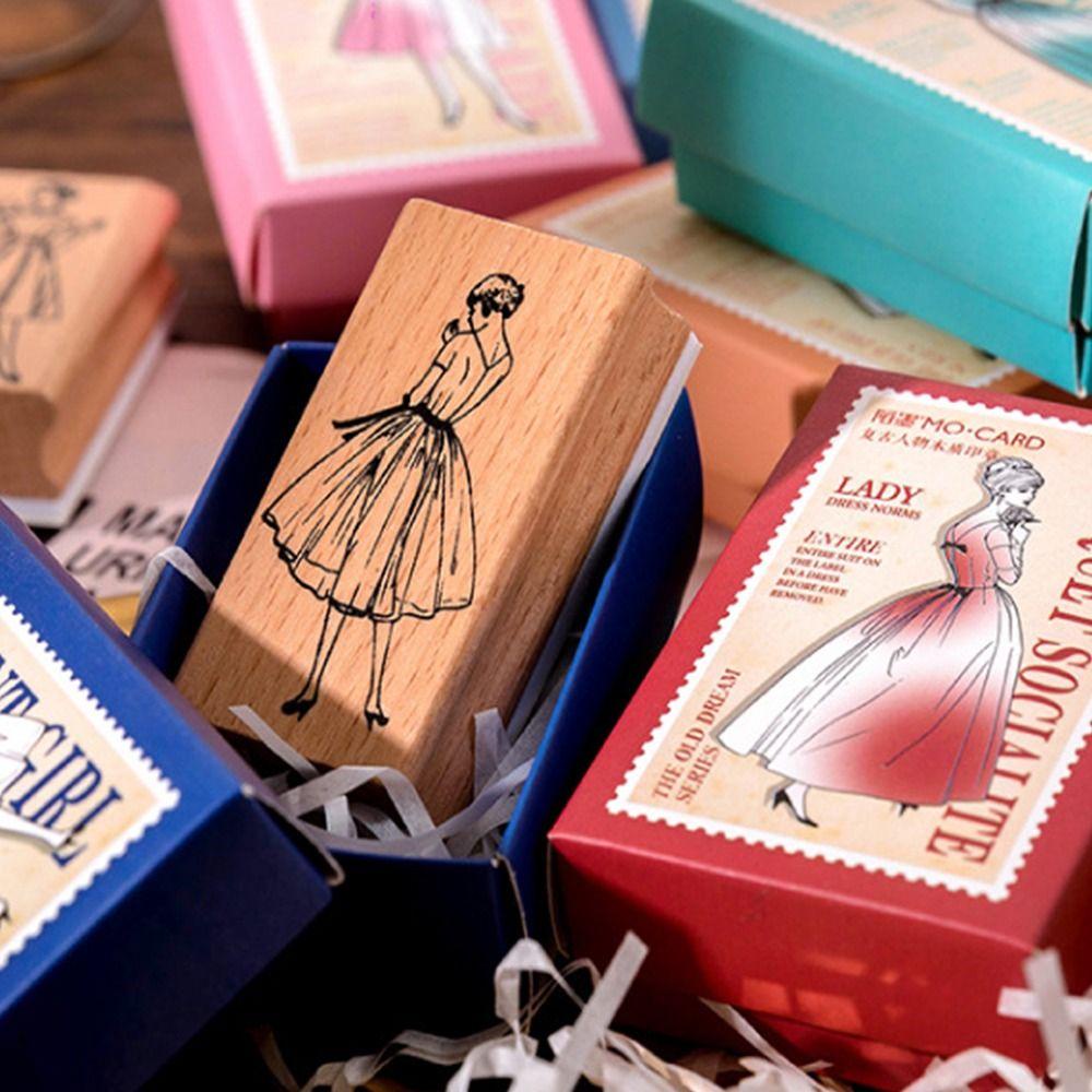 PATRICIA Con Dấu Gỗ In Hình Cô Gái Hiện Đại Sáng Tạo Trang Trí Sổ Tay Nhật Ký Album