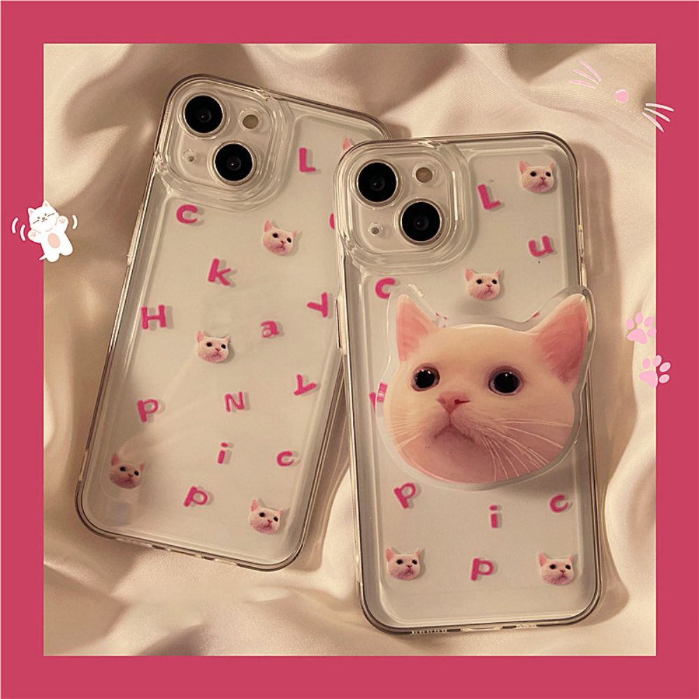 Ốp Điện Thoại TPU Mềm Chống Bụi Chống Sốc Có Giá Đỡ Hình Mèo Dễ Thương Cho IPhone 14 13 12 11 Pro Max