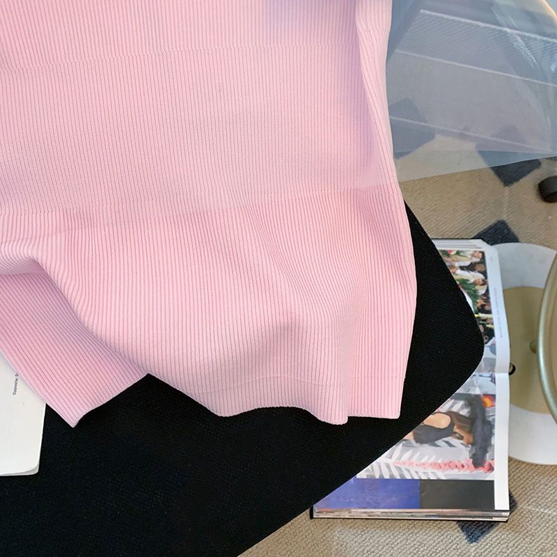 Áo Sweater Tay Ngắn Dáng Ôm Phối Màu Tương Phản Thời Trang Mùa Hè 2022 Cho Nữ