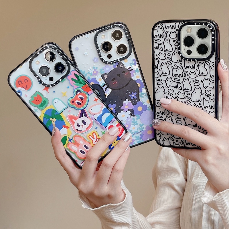 Casetify Ốp Điện Thoại Nhựa Acrylic Cứng In Hình Mèo Và Hoa Hoạt Hình Cho iPhone 15 14 13 12 11 Pro Max Plus