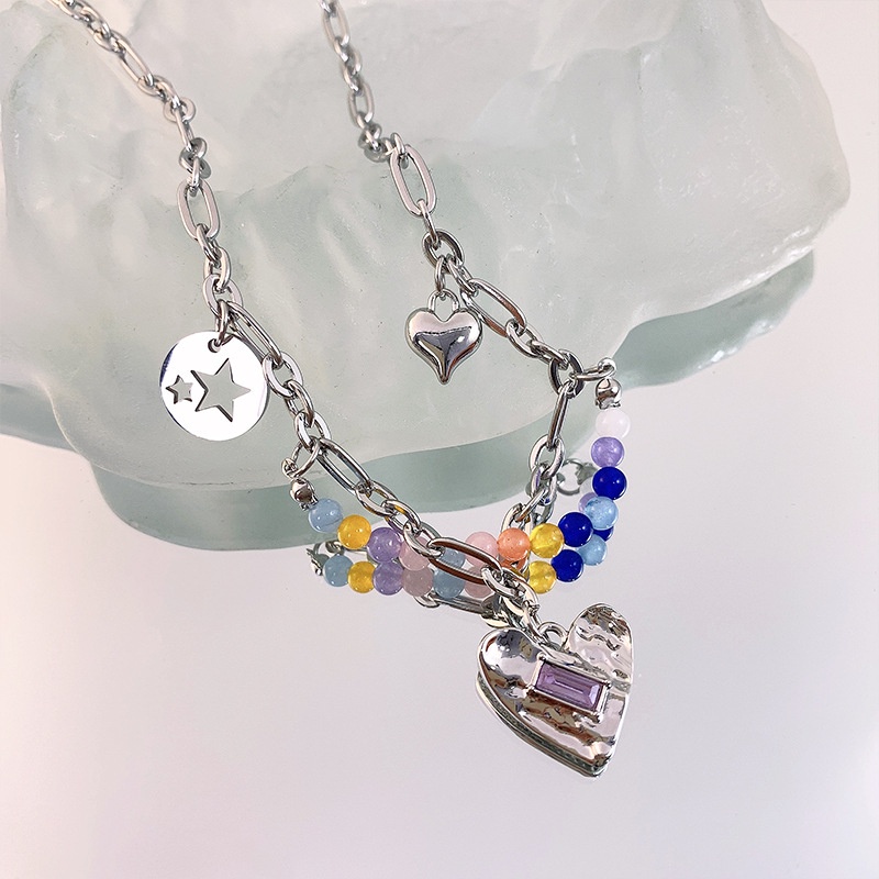 Vòng cổ Mặt Tròn Hình Trái Tim Đính Đá Pha Lê Tím Thời Trang Cho Nữ