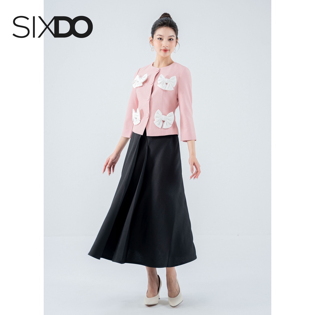 Áo Vest nữ hồng dài tay phối nơ thời trang SIXDO (Pink Long Sleeves Raw Vest)