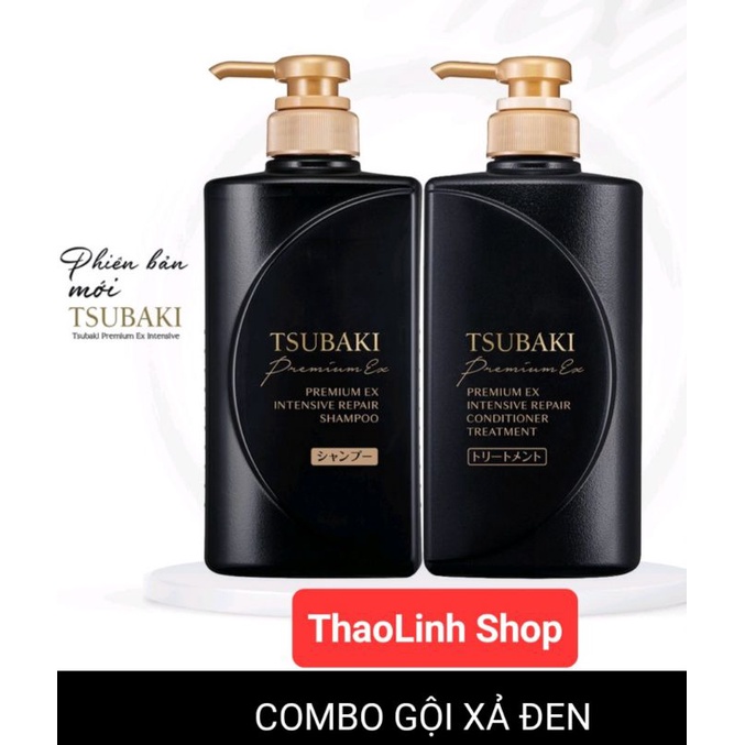 Combo Bộ Dầu Gội Xả Tsubaki Màu đen, Phục Hồi Tóc Hư Tổn nặng, Tsubaki Premium EX