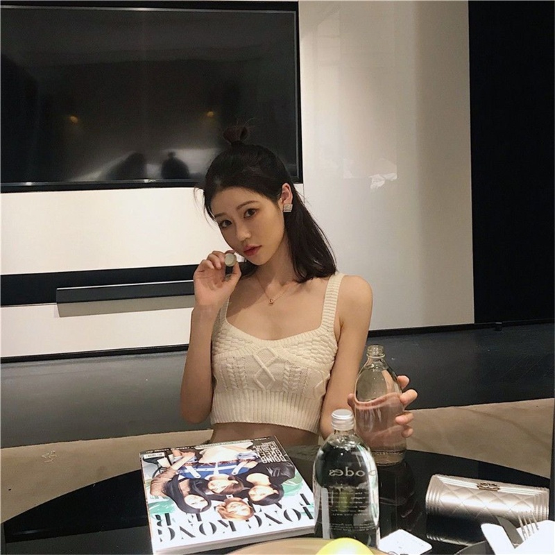 Áo Croptop Dệt Kim Sát Nách Cổ Vuông Thời Trang Đường Phố Gợi Cảm Cho Nữ