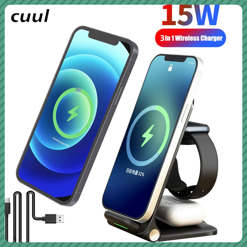 Còn Hàng Bộ Sạc Không Dây Qi 15W Đế Sạc Nhanh 3 Trong 1 Cho Apple Watch 7 6 5 Iphone 13 12 11 Xs Xr X 8 Airpods Pro Đứng Thanh Toán Khi Nhận Hàng