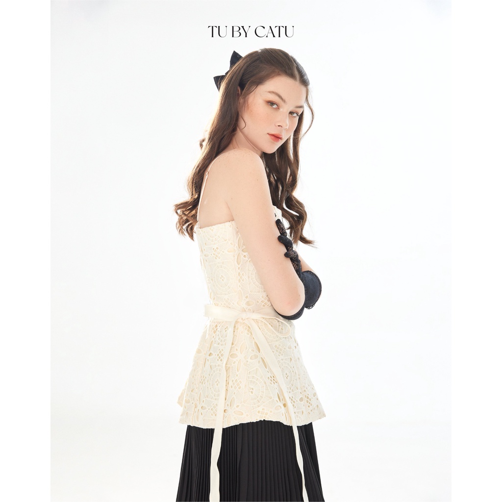 TUBYCATU | Áo 2D ren kem cột nơ eo