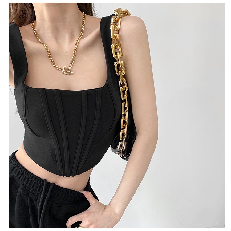 COZOKC Áo Không Tay Cổ Vuông Thiết Kế Bất Đối Xứng Thời Trang