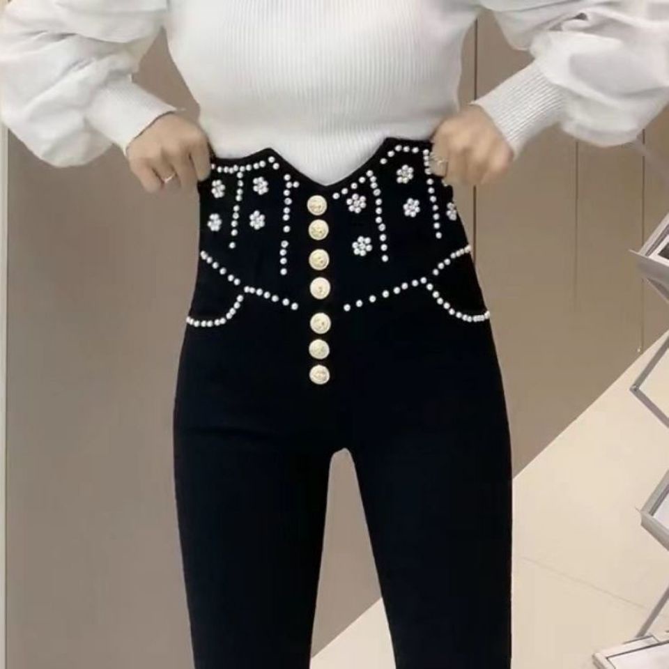 Quần Legging Lưng Cao Đính Hạt Cườm Ôm Dáng Thời Trang Mùa Xuân 2023