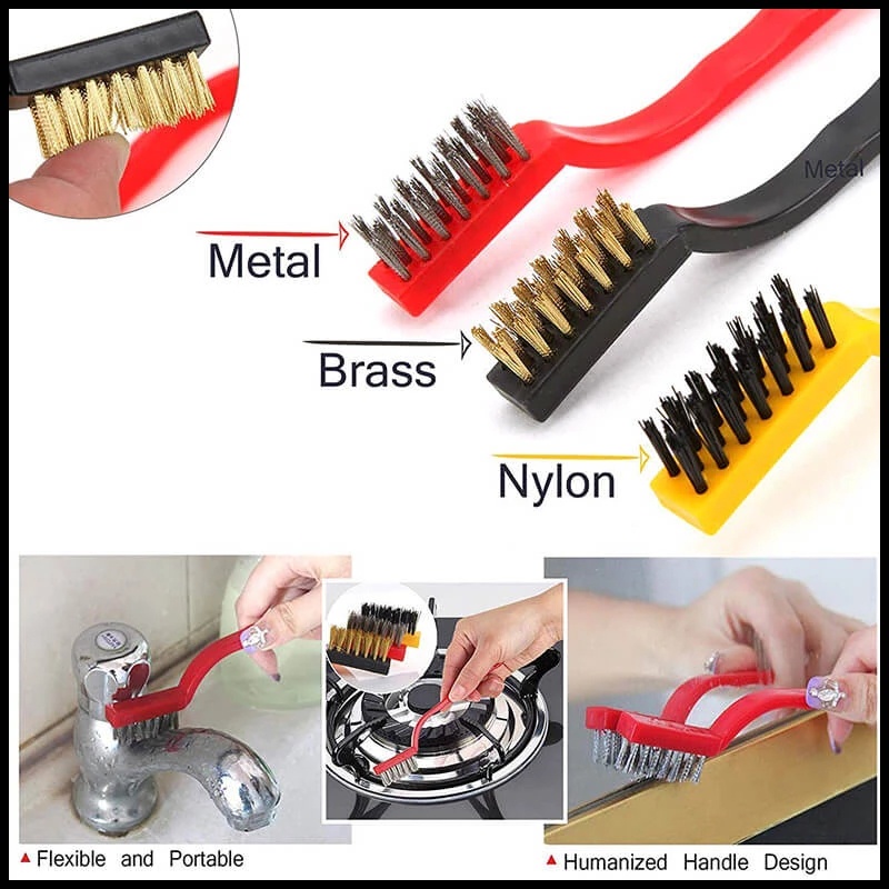 Bộ 3 Bàn Chải Sợi Đồng Thau Mini Chà Rửa Đánh Bóng Loại Bỏ Rỉ Sét Cho Nồi Nấu Ăn