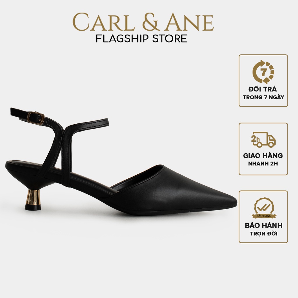 Carl & Ane - Giày cao gót nữ dáng Slingback mũi nhọn phong cách thanh lịch màu kem _ CL038