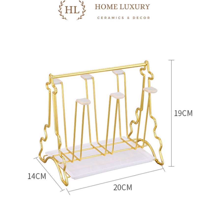 Úp cốc Decor có khay hứng nước và núm chống trơn chống trượt | Úp ly Inox Vàng Gương Hoàng Kim thiết kế Tháp EiFFel kì d