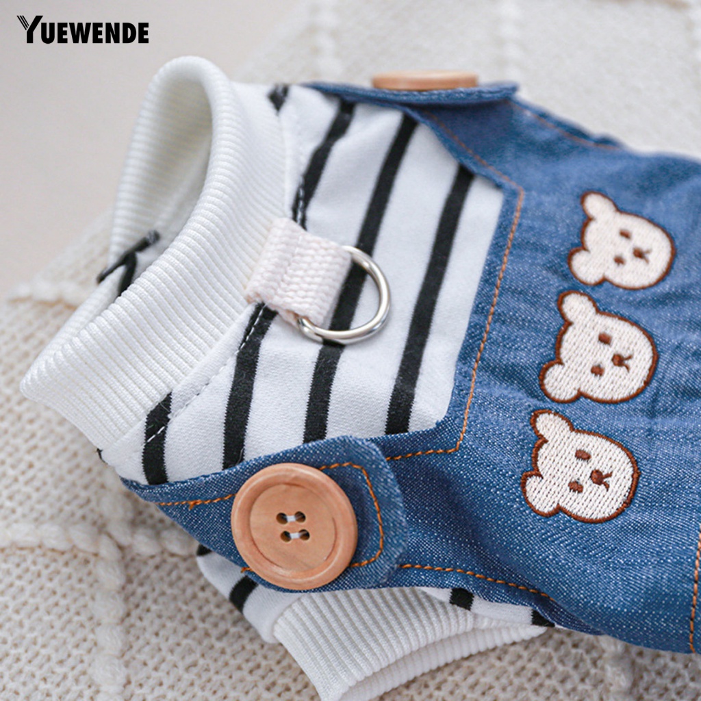 [Yue.z] Áo Liền Quần Denim Họa Tiết Gấu Hoạt Hình Mặc Hàng Ngày Cho Thú Cưng Bắt Mắt