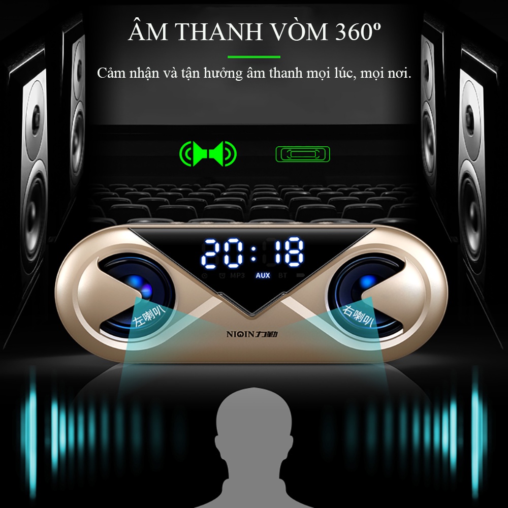 Loa bluetooth mini không dây đa năng tích hợp loa kép bass cực chất, thẻ nhớ, báo thức màn hình led full HD. BH 2 năm | BigBuy360 - bigbuy360.vn