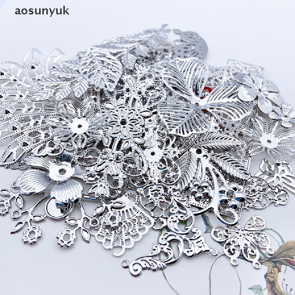 Aosunyuk 50g Hạt Kim Loại Hỗn Hợp Hình Hoa Lá Làm Trang Sức Thủ Công DIY EN