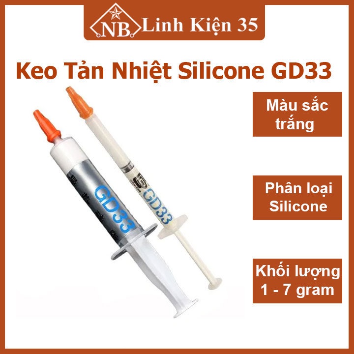Keo tản nhiệt Silicone GD33 trắng, dẫn nhiệt tốt, tăng hiệu suất(loại 1g)