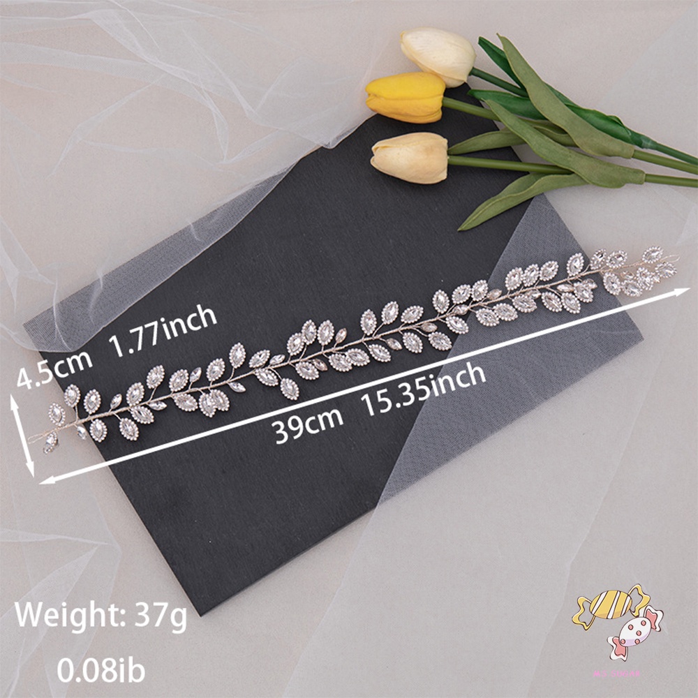 YADORNOS Băng Đô Cài Tóc Hình Lá Bằng Bạc Có Đính Đá Lấp Lánh