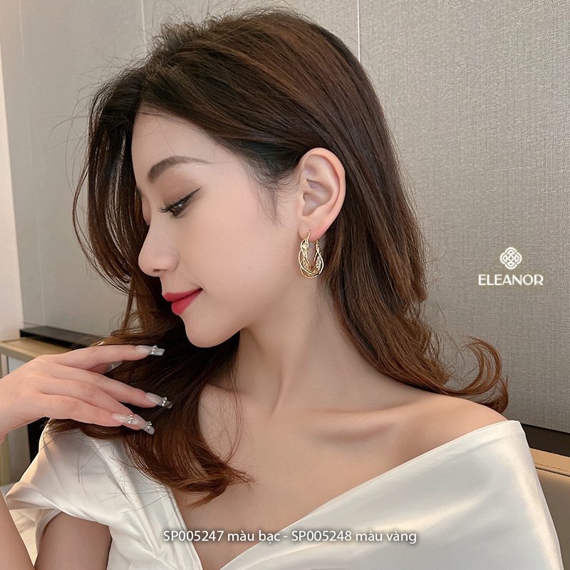 Bông tai nữ chuôi bạc 925 Eleanor Accessories hình tròn viền cong lượn sóng phụ kiện trang sức 5247