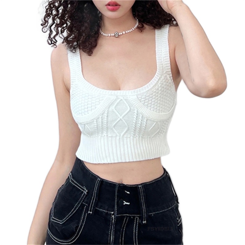 Áo Croptop Dệt Kim Sát Nách Cổ Vuông Thời Trang Đường Phố Gợi Cảm Cho Nữ