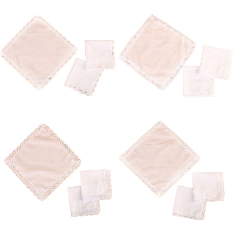 Khăn Tay Cô Dâu Vải Cotton Phối Ren Màu Trắng Trơn Kích Thước 25x25cm