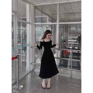 ĐẦM MIDI ĐEN 2S RỚT VAI CHẤT LÊN ĐỨNG FORM