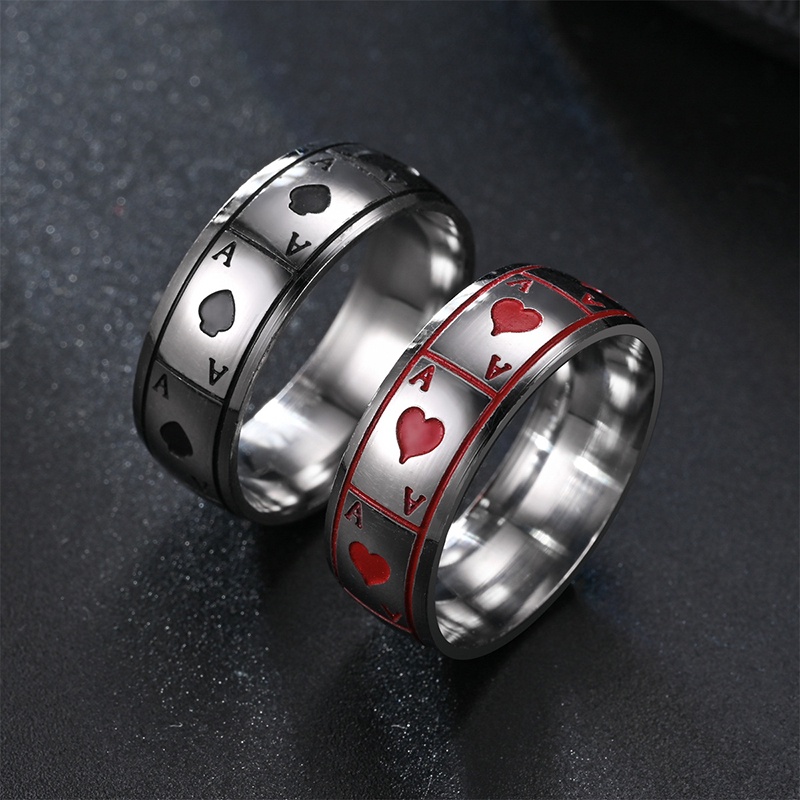Nhẫn Thép Titan Không Gỉ In Hình Lá Bài Poker Ace Of Spades Phong Cách Hiphop Thời Trang Unisex KCR195