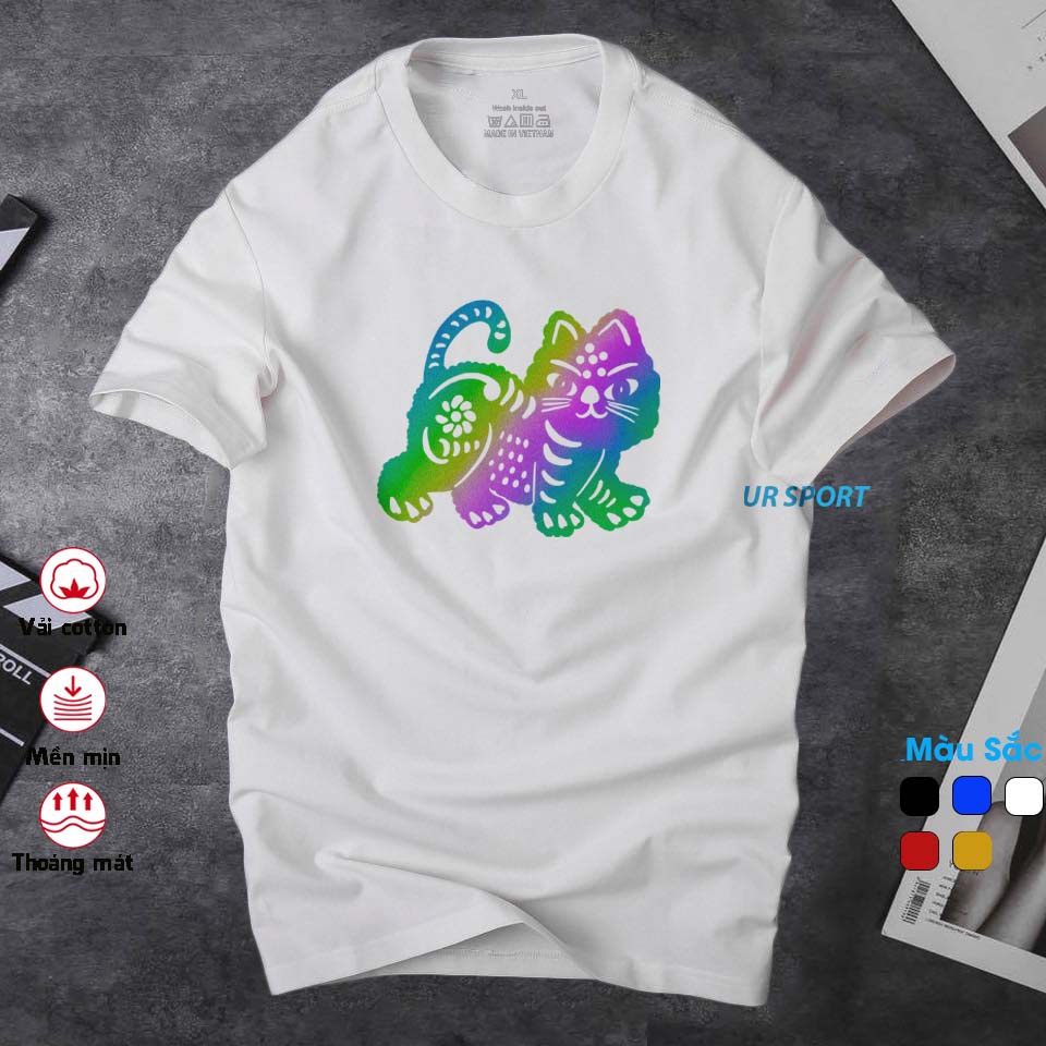 Áo thun nam cỏ tròn con mèo phản quang 7 màu cá tính | ur sport