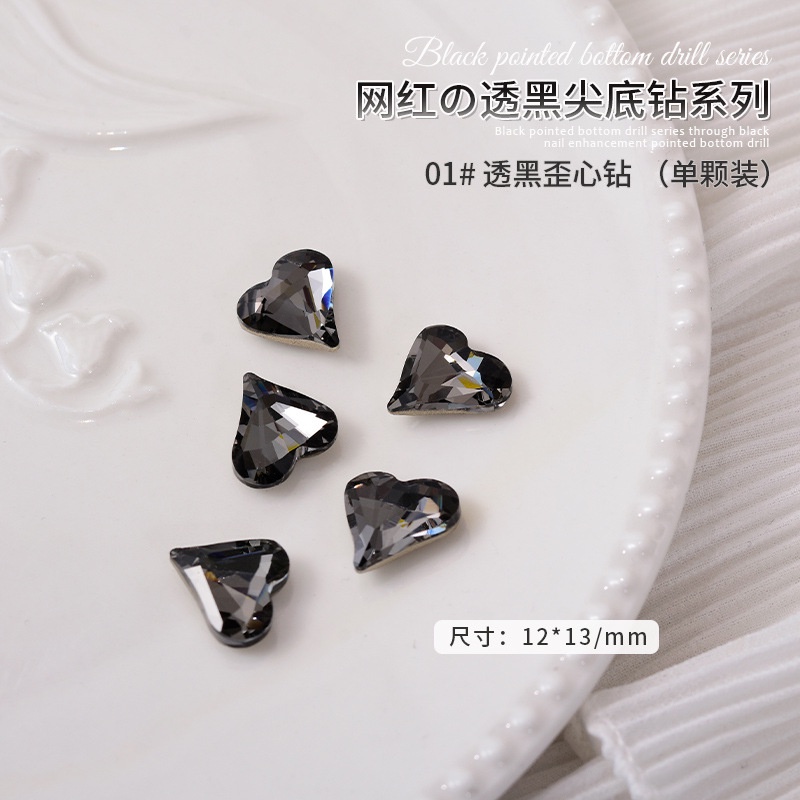 Set 10 viên đá pha lê K9 màu đen, đá khối pha lê chân nhọn trang trí móng tay nghệ thuật