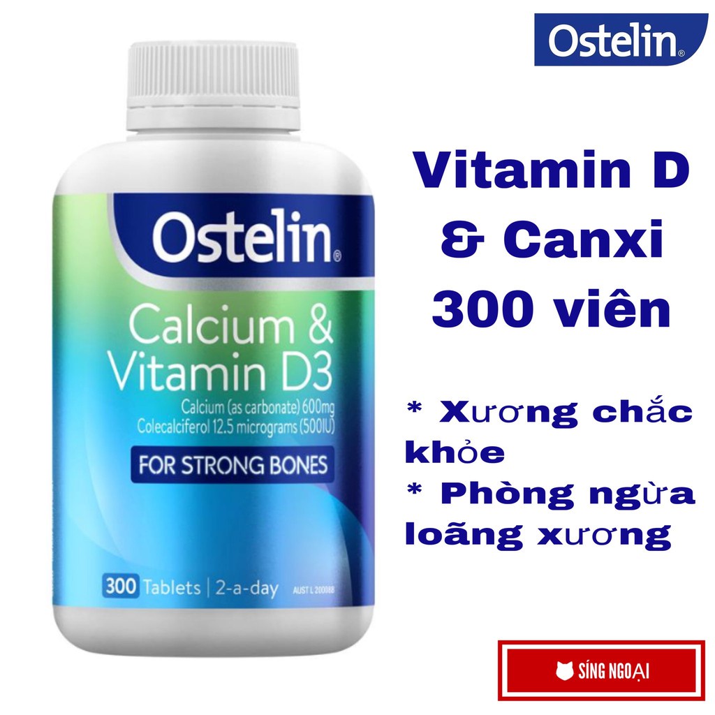 (Ostelin 300v) Bổ sung Canxi và Vitamin D3, Ostelin Calcium & Vitamin D3, Lọ 300 viên của Úc