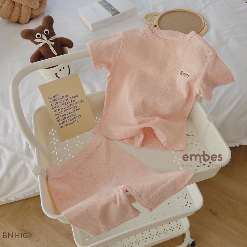 Embes Bộ quần áo cộc tay bé trai , bé gái, đồ hè cho bé trai vải thổ mềm mát mặc nhà cho bé 7kg đến 18kg